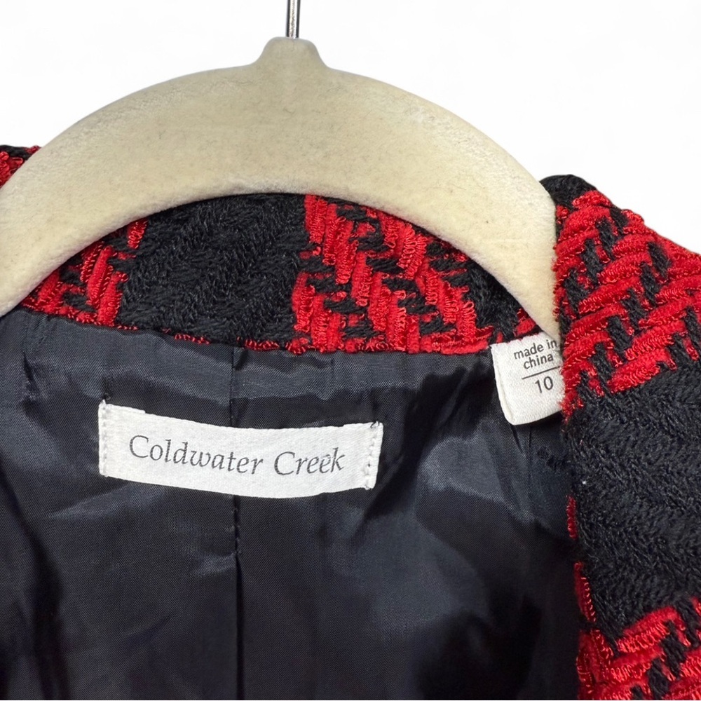 Coldwater Creek Red Black Plaid Tweed Blazer Jacket Size 10 - Picture 3 of 9